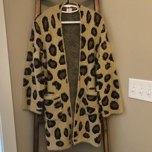 Wanna B Cozy Leopard Print Cardigan
